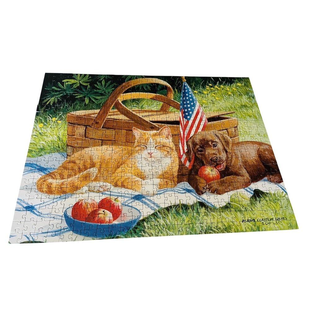 FX Schmid Family Picnic Puzzle 500 Pc Cat Dog Americana Persis Clayton Weirs Vtg